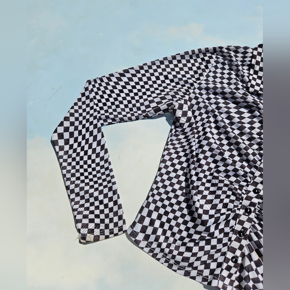 Checkered Mesh Button Down Funky Button Down Cool… - image 6